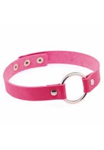 Choker Donkerroze Ring Pu Leer Collar Ketting Halsband Roze, Ophalen of Verzenden, Nieuw, Kunststof, Verstelbaar