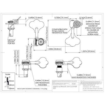 Hipshot HS0670C HB6 3/8 USA Ultralite bass tuning machine,, Ophalen of Verzenden, Nieuw