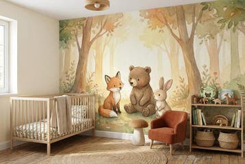 Vos, beer en konijn behang – fotobehang kinderkamer, Verzenden, Fotobehang