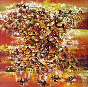 Hoàng Vn Hp (1983) - Village sur lEau 100 100 cm