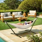 Hangmat met Standaard - 2 personen - Beige - incl. draagtas, Tuin en Terras, Hangmatten, Verzenden, Meerpersoons, Nieuw, Met standaard