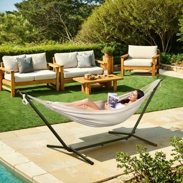 Hangmat met Standaard - 2 personen - Beige - incl. draagtas, Verzenden, Meerpersoons, Nieuw, Met standaard