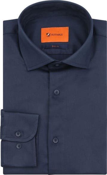 Suitable Satin Overhemd Marine maat 41 Heren, Verzenden, Nieuw, Blauw, Suitable