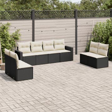 vidaXL 8-delige Loungeset met kussens poly rattan zwart, Verzenden, Nieuw, Loungeset