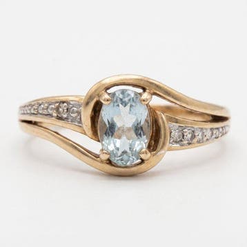 Zonder minimumprijs - Ring - 9 kt. Geel goud Aquamarijn -, Nieuw