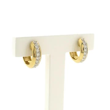 Gouden klapcreolen met zirconia; Ø 15,2 mm (Oorbellen), Sieraden, Tassen en Uiterlijk, Gebruikt, Ophalen of Verzenden, Met edelsteen