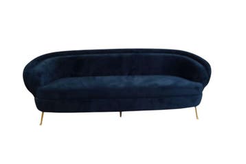 Design bank in donkerblauw velours – gebogen sofa in Italiaa, Huis en Inrichting, Banken | Bankstellen, Ophalen of Verzenden, Nieuw