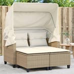 Tuinbank 2-zits met luifel en voetenbanken poly rattan beige, Verzenden, Nieuw