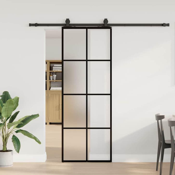 vidaXL Schuifdeur met beslagset 76x205 cm ESG glas zwart, Doe-het-zelf en Verbouw, Deuren en Horren, Nieuw, Verzenden
