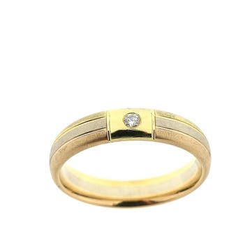 Tricolor gouden gematteerde ring met diamant; 0,03 ct., 18 tot 19, Gebruikt, Ophalen of Verzenden, Met edelsteen