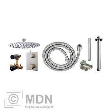 Inbouw regendouche set rond type 201 geborsteld staal (20cm), Verzenden, Nieuw
