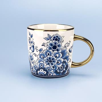 Beker - Mok met bloemen | Delftsblauw | Keramiek, Ophalen of Verzenden, Nieuw
