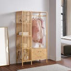 Kledingkast Varanger bamboe open kast 185x100x45 cm naturel, Huis en Inrichting, Kasten | Kledingkasten, Verzenden, Nieuw
