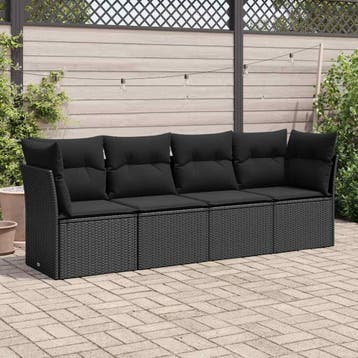 vidaXL 4-delige Loungeset met kussens poly rattan zwart, Verzenden, Nieuw, Loungeset