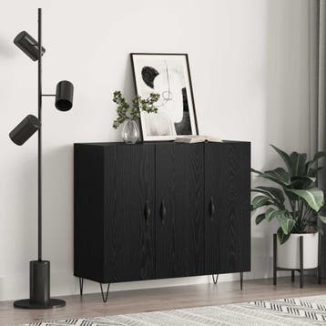 vidaXL Dressoir Zwart Eiken 90 x 32,5 x 80 cm Bewerkt hout, Verzenden, Nieuw, Overige houtsoorten, Minder dan 50 cm