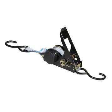 Zelfoprollende Spanband 25 mm 0,5 ton 1,5M grijs met S-haken, Verzenden, Nieuw