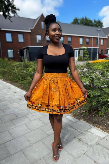 Afrikaanse print mini rok - Mosterd Kampala pattern - S, Kleding | Dames, Ophalen of Verzenden, Nieuw