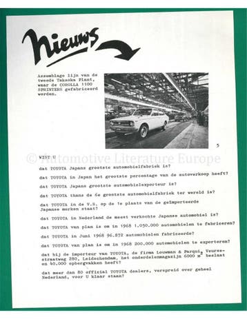 1968 TOYOTA COROLLA 1100 SPRINTER PERSMAP NEDERLANDS, Nieuw, Toyota, Author