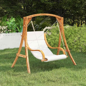 vidaXL Schommelstoel zonder schommelframe met kussen gebogen, Verzenden, Nieuw, Hout