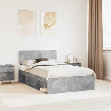 vidaXL Bedframe met hoofdeinde Beton 120 x 190 cm Massief, Verzenden, Nieuw, Twijfelaar, Grijs