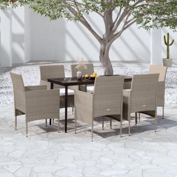 vidaXL 7-delige Tuinset met kussens beige en zwart, Verzenden, Nieuw, 6 zitplaatsen, Tuinset