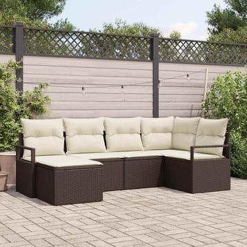vidaXL Bankstel 6 st Bruin en Crème poly rattan, Verzenden, Nieuw, Rotan, 6 zitplaatsen