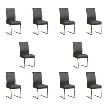 Set van 10 Leren eetkamerstoelen Remix - Toledo Antracite, Huis en Inrichting, Stoelen, Ophalen of Verzenden, Nieuw, Leer
