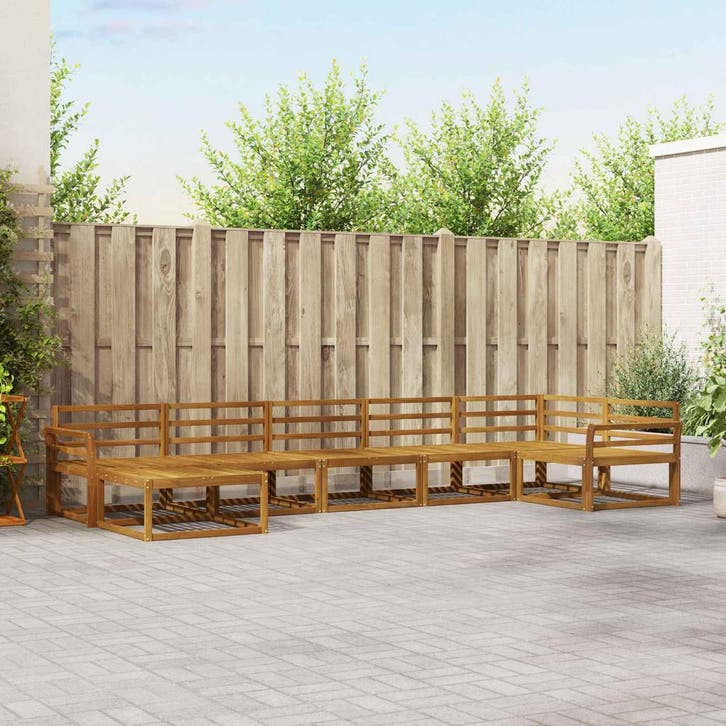 vidaXL Buiten bankenset 7 pcs Naturel Massief Acaciahout, Huis en Inrichting, Overige Huis en Inrichting, Nieuw, Verzenden