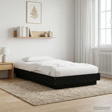 vidaXL Vloerbedframe Zwart eiken 80 x 210 cm Bewerkt hout, Huis en Inrichting, Slaapkamer | Bedden, Verzenden, Nieuw, Zwart, Hout