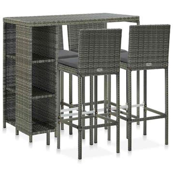vidaXL 5-delige Tuinbarset met kussens poly rattan grijs, Verzenden, Nieuw