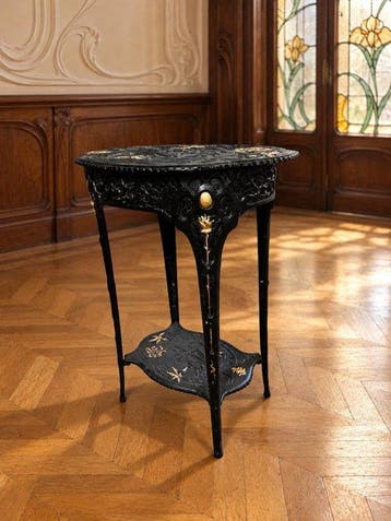 Bijzettafel - zwart met goud - Gietijzer - Art Nouveau-stijl