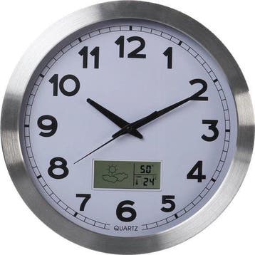 2dekans | Perel Wandklok, rond, analoog, 35 cm, lcd-scherm, Huis en Inrichting, Ophalen of Verzenden, Zo goed als nieuw