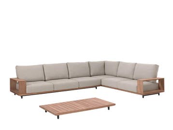TEAK HOUTEN LOUNGESET ALL WEATHER KUSSENS 55% korting, 6 zitplaatsen, Bank, Teakhout, Nieuw