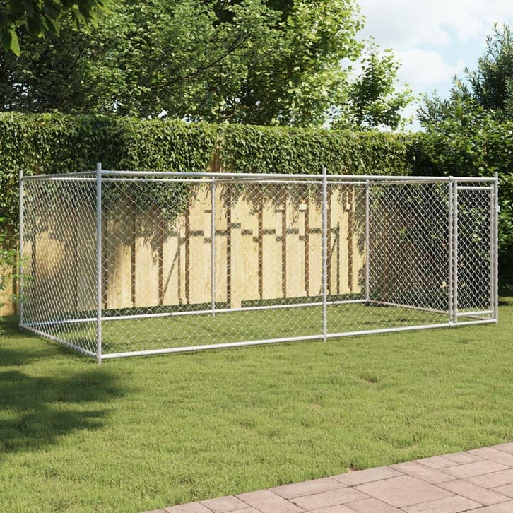vidaXL Hondenhok met deur 4x2x1,5 m gegalvaniseerd staal, Dieren en Toebehoren, Honden-accessoires, Nieuw, Verzenden