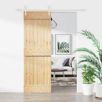 vidaXL Schuifdeur Natuurlijk en Wit 70 x 210 cm Massief, Doe-het-zelf en Verbouw, Deuren en Horren, Verzenden, Nieuw