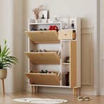 Smalle Schoenenkast met Rotan, Lade en Kanteldeuren, Verzenden, Nieuw