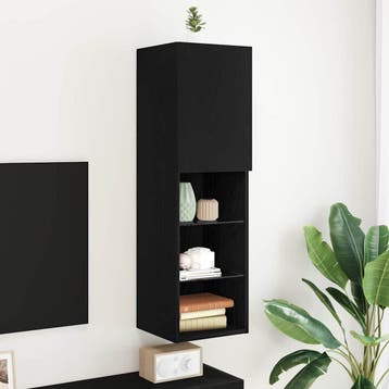 vidaXL Tv-meubelset 30,5 x 30 x 102 cm Zwart Eiken Bewerkt, Minder dan 50 cm, Verzenden, 100 tot 150 cm, Nieuw
