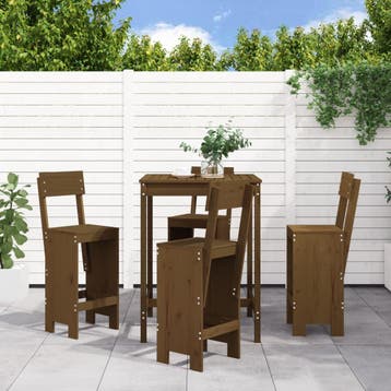 vidaXL 5-delige Tuinbarset massief grenenhout honingbruin, Tuin en Terras, Verzenden, Nieuw, 5 zitplaatsen