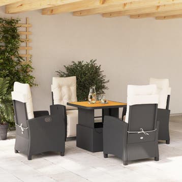 vidaXL 5-delige Tuinset met kussens poly rattan zwart, Verzenden, Nieuw, Tuinset