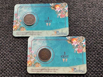 Nederland. Coincard 1 Cent 1925 + 1929 Wilhelmina (2x)