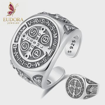Sint Benedictus Ring 925 Sterling Zilver - Verstelbaar, Vint, Verzenden, Nieuw