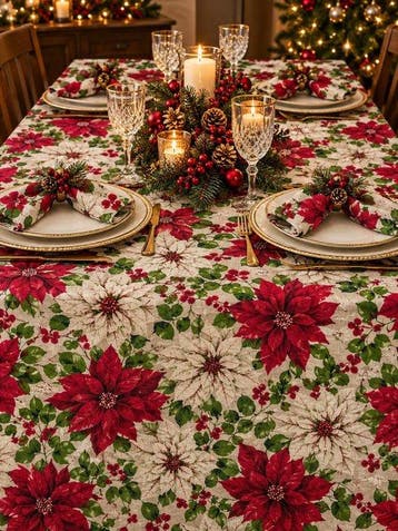 Kerstbloemen - tafelkleed - Tafelkleed - 2.4 cm - 1.6 cm