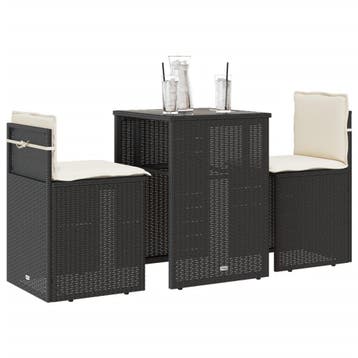 vidaXL 3-delige Bistroset met kussens poly rattan zwart, Verzenden, Nieuw