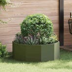 vidaXL Plantenbak Olijf Groen 90 x 90 x 35 cm Staal, Verzenden, Nieuw, Metaal, 60 tot 100 cm