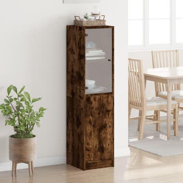 vidaXL buffetkast met glazen deur 35x37x142 cm gerookt, Minder dan 50 cm, Verzenden, Nieuw, Minder dan 100 cm