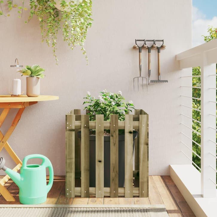 vidaXL Plantenbak met hekontwerp 60x60x60 cm geïmpregneerd, Tuin en Terras, Bloembakken en Plantenbakken, 60 tot 100 cm, Nieuw