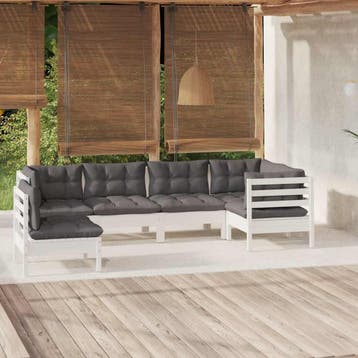 vidaXL 6-delige Loungeset met kussens grenenhout wit, Verzenden, Nieuw, 6 zitplaatsen, Loungeset
