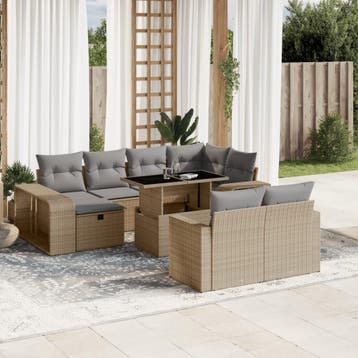 vidaXL 11-delige Tuinset met kussens poly rattan beige, Verzenden, Nieuw, Tuinset