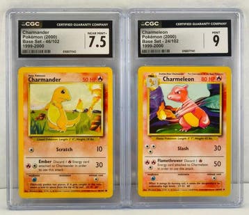 Pokémon - 2 Graded card Base Set - Charmander 46/102 -, Hobby en Vrije tijd, Nieuw