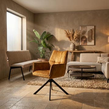 Eetkamerstoel Dani Draaibaar Okergeel Velvet, Huis en Inrichting, Stoelen, Ophalen of Verzenden, Nieuw